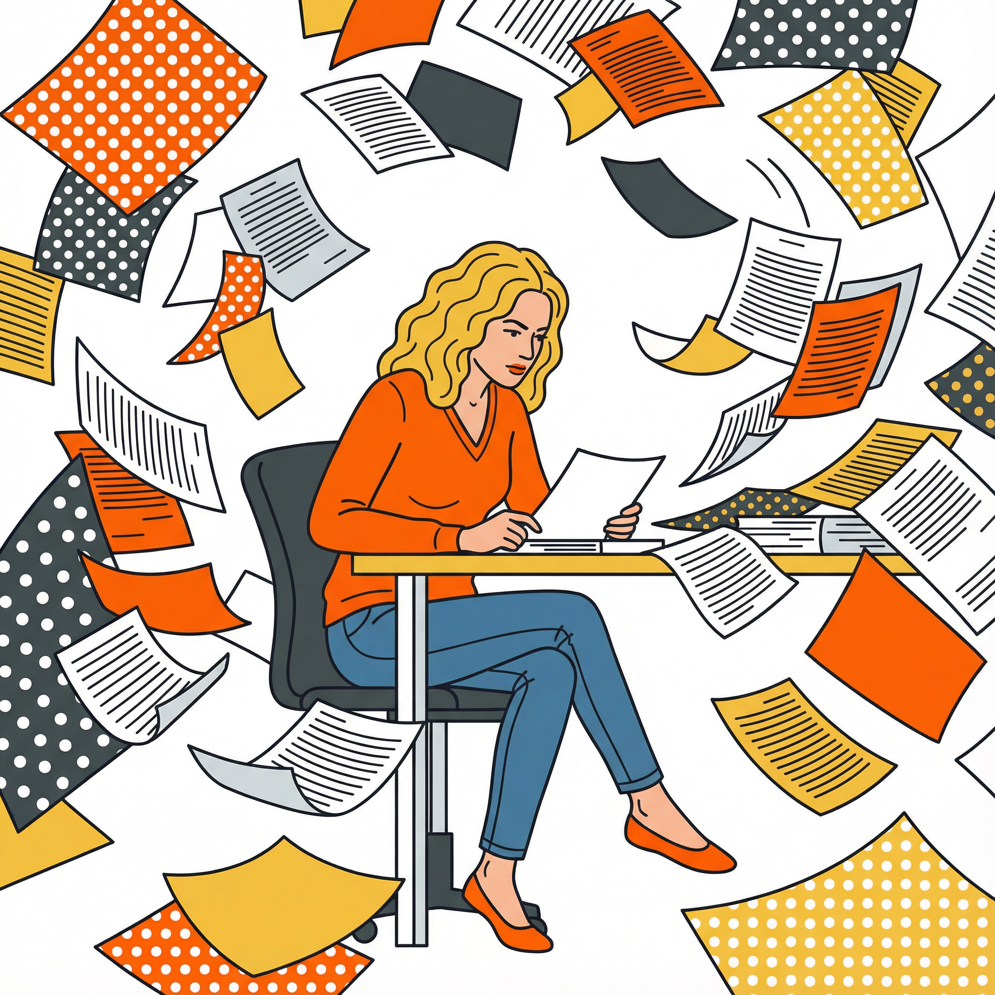 Georgia travaillant sur les manuscrits